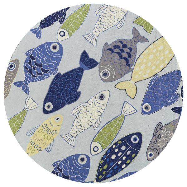 7' Round Light Blue School of Fish Indoor Area Rug - Image 3