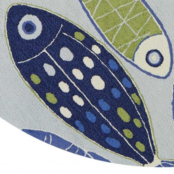 7' Round Light Blue School of Fish Indoor Area Rug - Image 4