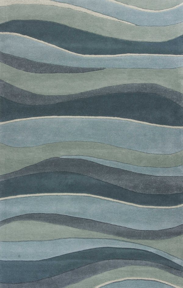 5'x8' Ocean Blue Teal Hand Tufted Abstract Waves Indoor Area Rug