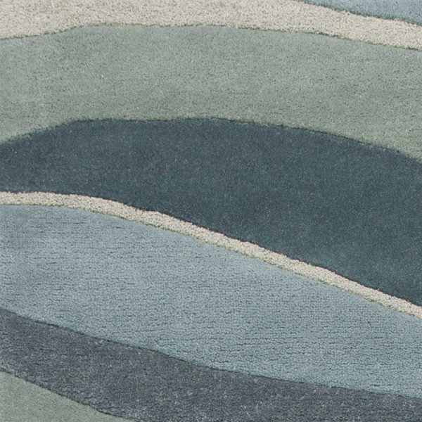 5'x8' Ocean Blue Teal Hand Tufted Abstract Waves Indoor Area Rug - Image 2