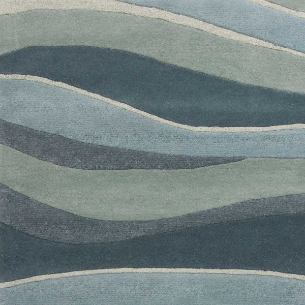 5'x8' Ocean Blue Teal Hand Tufted Abstract Waves Indoor Area Rug - Image 3