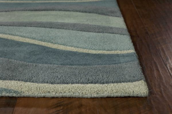 5'x8' Ocean Blue Teal Hand Tufted Abstract Waves Indoor Area Rug - Image 4
