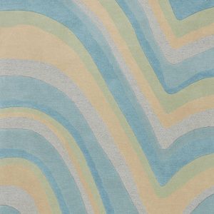 5'x8' Ocean Blue Beige Hand Tufted Abstract Waves Indoor Area Rug