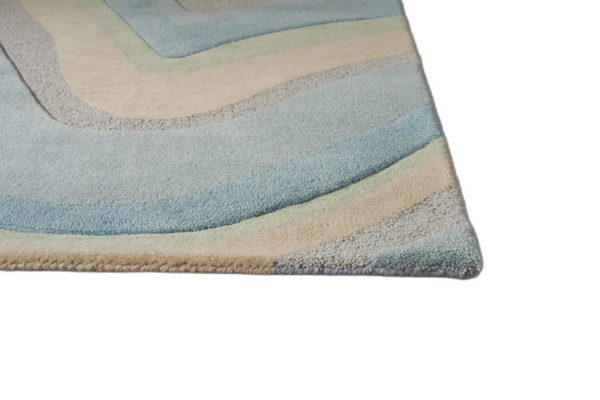 5'x8' Ocean Blue Beige Hand Tufted Abstract Waves Indoor Area Rug - Image 5