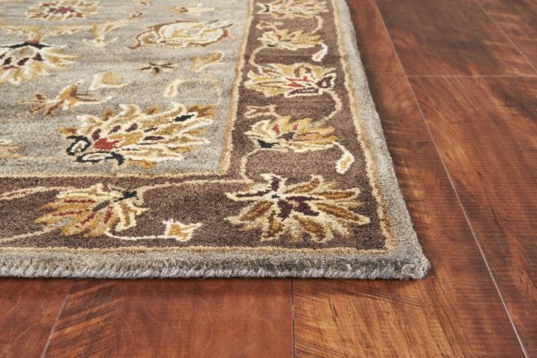 5' x 8' Grey or Mocha  Floral Bordered Wool Indoor Area Rug - Image 2