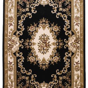 2'x3' Black Ivory Machine Woven Hand Carved Floral Medallion Indoor Accent Rug