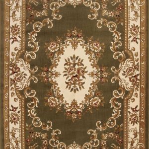 2'x3' Green Ivory Machine Woven Hand Carved Floral Medallion Indoor Accent Rug