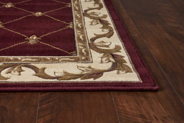 2'x3' Red Machine Woven Hand Carved Fleur De Lis Indoor Accent Rug - Image 4