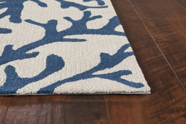 2'x3' Ivory Blue Hand Hooked Oversized Coral Reef Indoor Accent Rug - Image 5