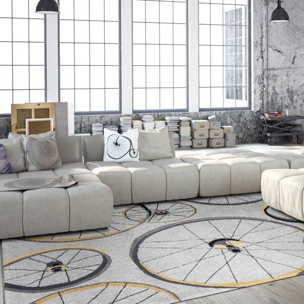 2'x4' Grey Hand Hooked Wheels Indoor Accent Rug - Image 4