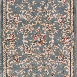 8' Slate Blue Bordered Floral Indoor Runner Rug