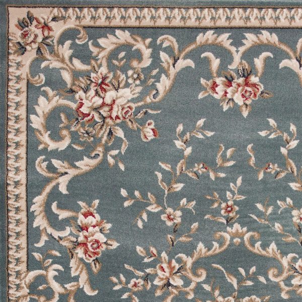8' Slate Blue Bordered Floral Indoor Runner Rug - Image 2
