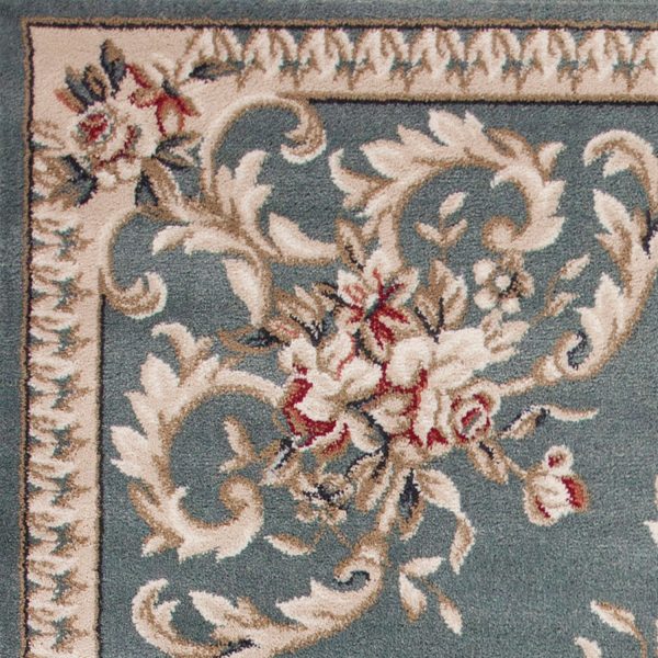 8' Slate Blue Bordered Floral Indoor Runner Rug - Image 3