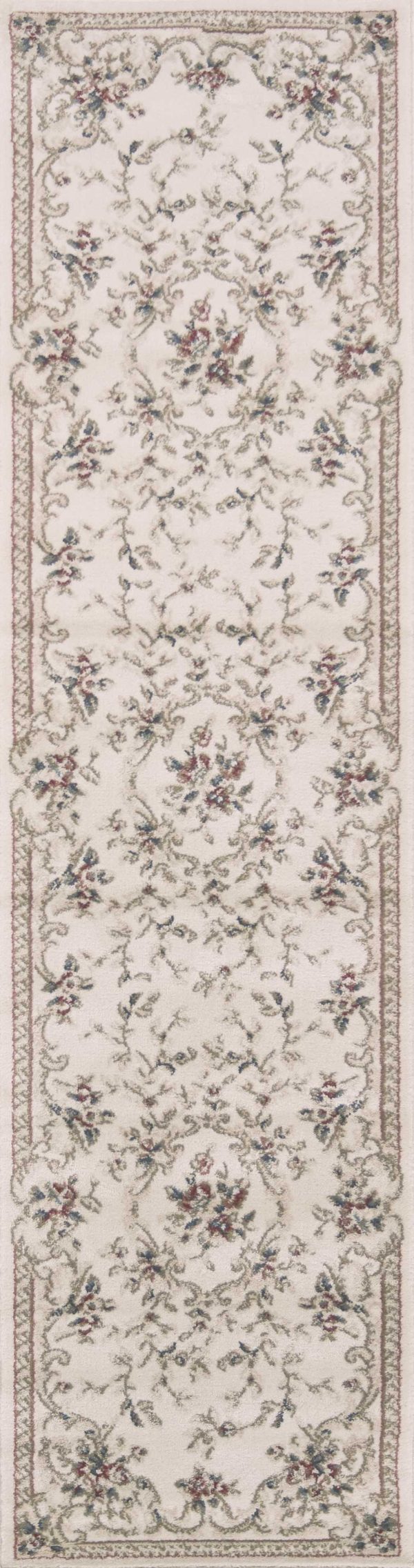 8' Ivory Bordered Floral Indoor Runner Rug
