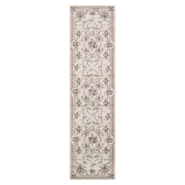 8' Ivory Bordered Floral Indoor Runner Rug - Image 2