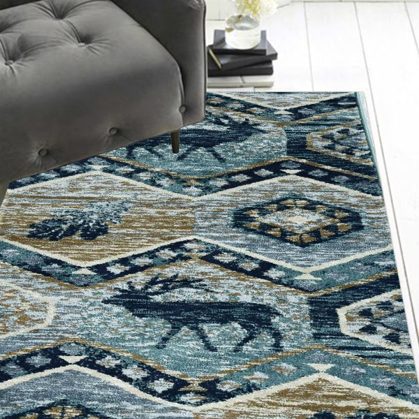 8' Seafoam Machine Woven Geometric Lodge Indoor Runner Rug - Image 2