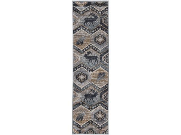 8' Seafoam Machine Woven Geometric Lodge Indoor Runner Rug - Image 3