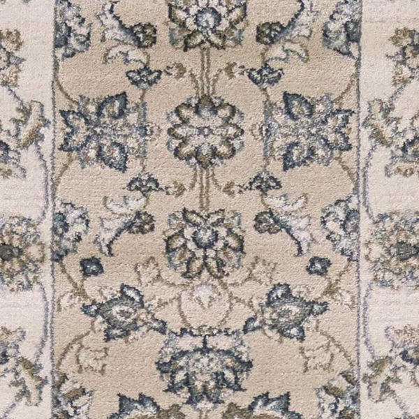 8' Beige Ivory Bordered Floral Indoor Runner Rug - Image 2