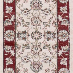 8' Ivory Red Bordered Floral Indoor Runner Rug