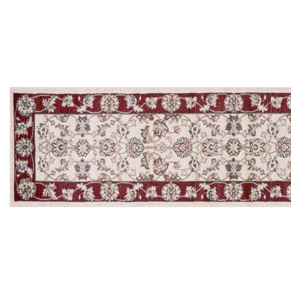 8' Ivory Red Bordered Floral Indoor Runner Rug - Image 2