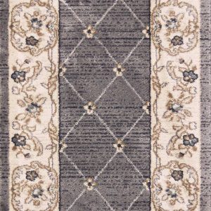 8' Grey Ivory Bordered Floral Indoor Runner Rug