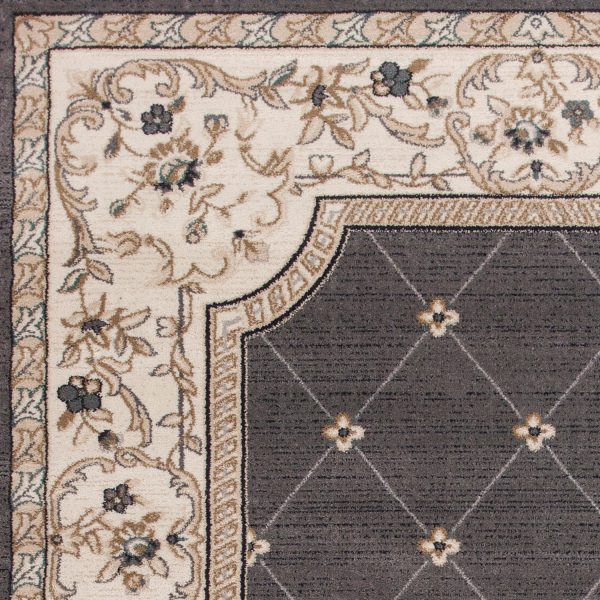 8' Grey Ivory Bordered Floral Indoor Runner Rug - Image 2