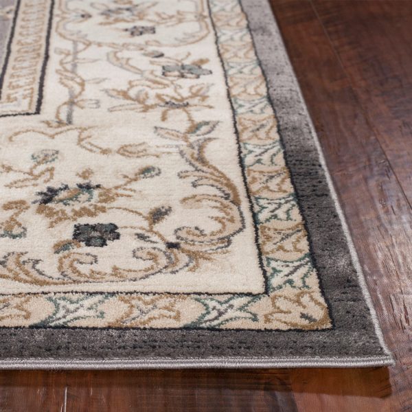8' Grey Ivory Bordered Floral Indoor Runner Rug - Image 3