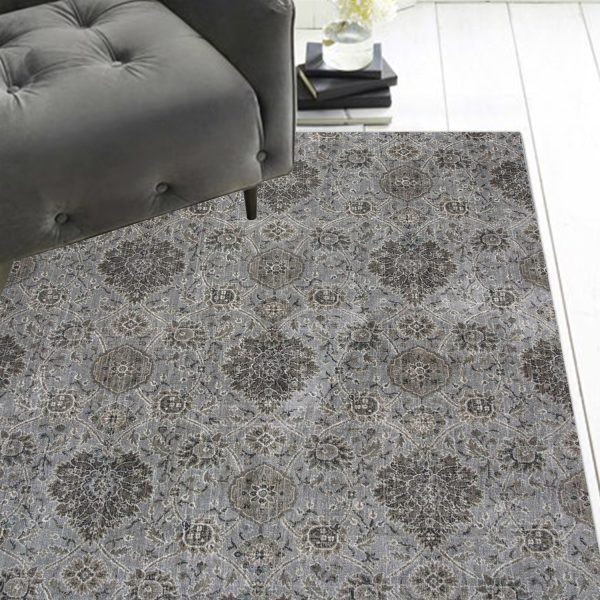 2'x4' Silver Machine Woven Floral Traditional Allover Indoor Accent Rug - Image 4