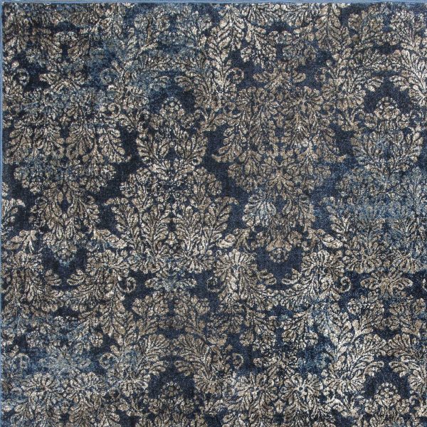 2'x4' Slate Blue Machine Woven Damask Indoor Accent Rug - Image 3