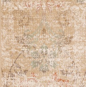 7' Champagne Beige Machine Woven Damask Indoor Runner Rug