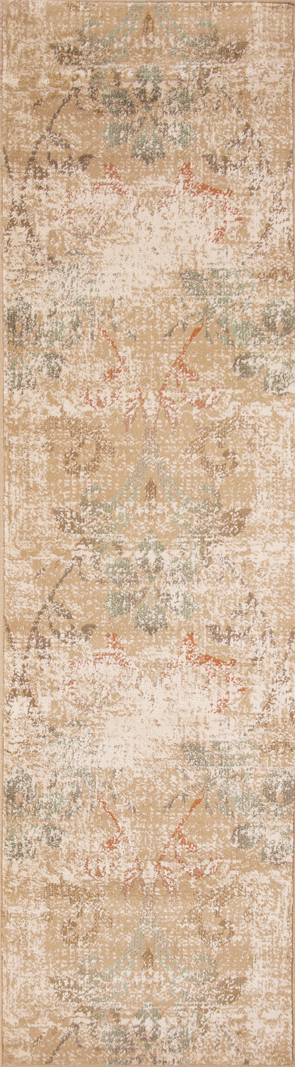 7' Champagne Beige Machine Woven Damask Indoor Runner Rug