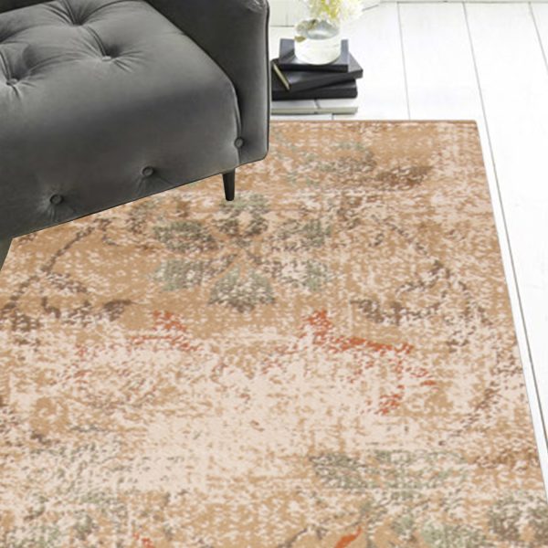 7' Champagne Beige Machine Woven Damask Indoor Runner Rug - Image 3