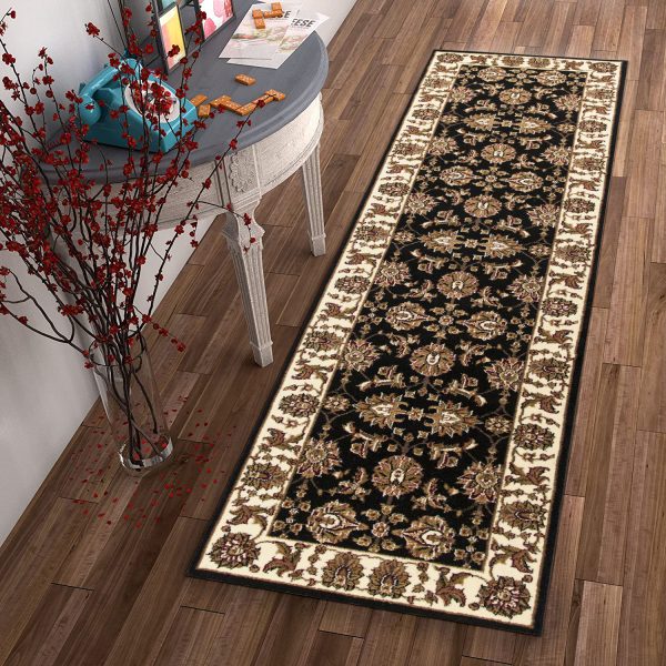 2' x 8' Black or Ivory Traditional Bordered Rug - Image 4