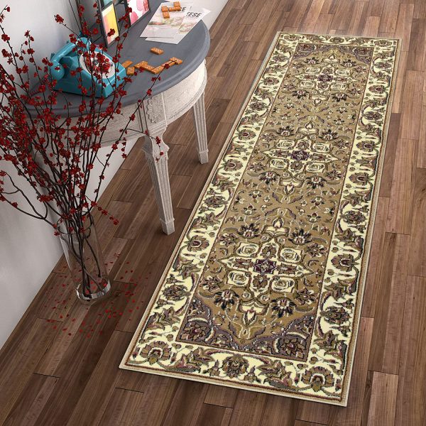 3'x5' Beige Ivory Machine Woven Floral Medallion Indoor Area Rug - Image 4