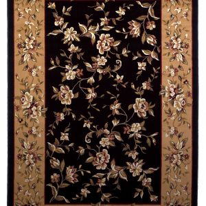 3'x5' Black Beige Machine Woven Floral Vines Indoor Area Rug