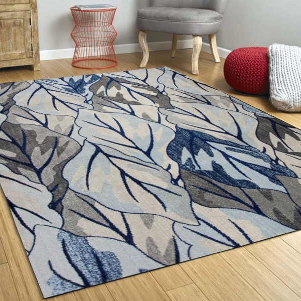 3' x 5' Grey or Navy Leaves Area Rug - Image 4