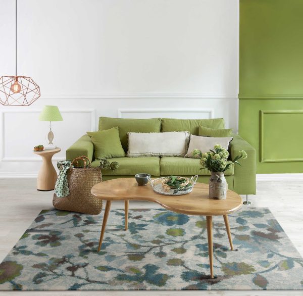 3' x 5' Teal Watercolor Flowers Area Rug - Image 5