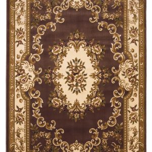 3'x5' Plum Ivory Machine Woven Hand Carved Floral Medallion Indoor Area Rug