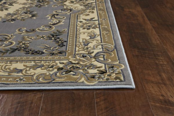 3'x5' Slate Blue Machine Woven Hand Carved Floral Medallion Indoor Area Rug - Image 4