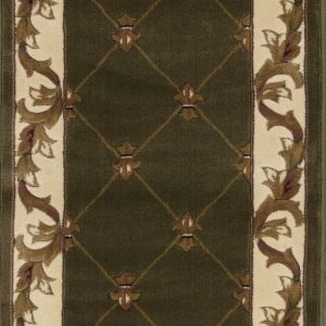 2' x 8' Green Fleur de Lis Runner Rug