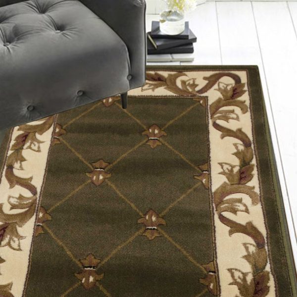 2' x 8' Green Fleur de Lis Runner Rug - Image 2