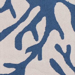 8' Ivory Blue Hand Hooked Oversized Coral Reef Indoor Runner Rug