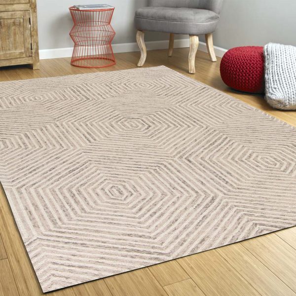 3' x 5' Ivory Geometric Hexagon Wool Area Rug - Image 4