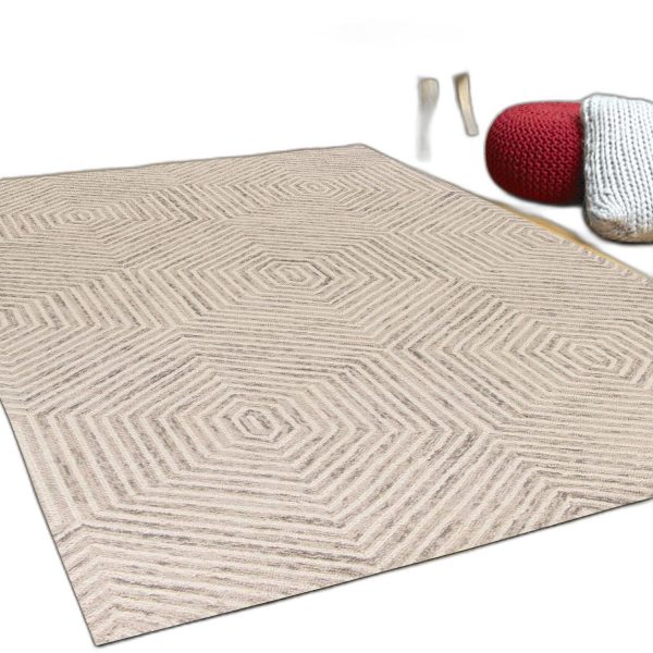 3' x 5' Ivory Geometric Hexagon Wool Area Rug - Image 5