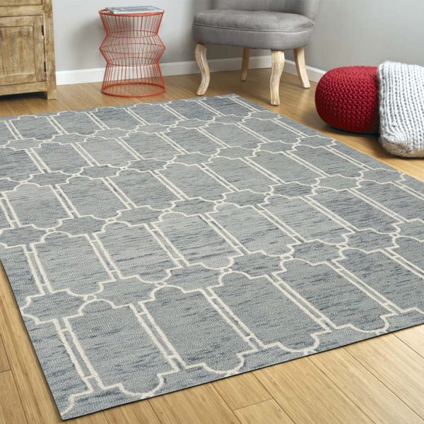 3'x5' Slate Blue Hand Tufted Geometric Indoor Area Rug - Image 5
