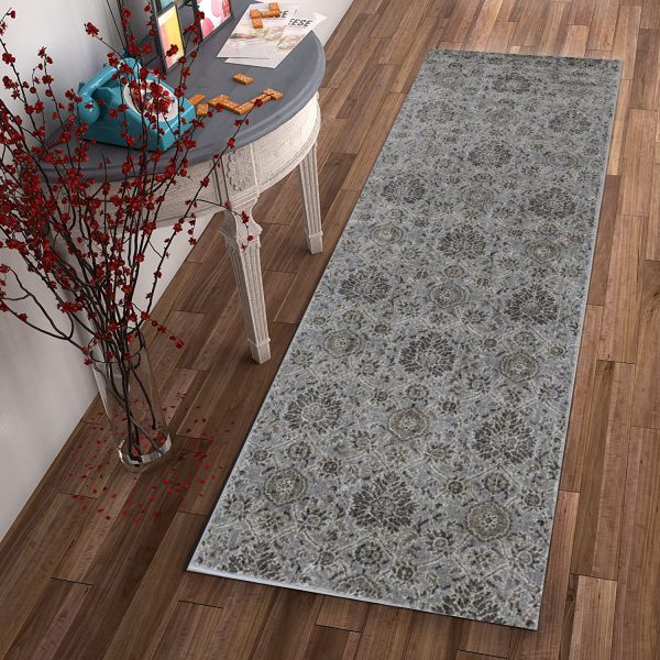 2' x 7' Silver Ancient Viscose Runner Rug - Image 4