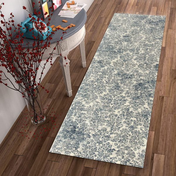 2' x 7' Ivory or Blue Ancient Viscose Runner Rug - Image 4
