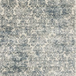 3'x5' Ivory Blue Machine Woven Damask Indoor Area Rug