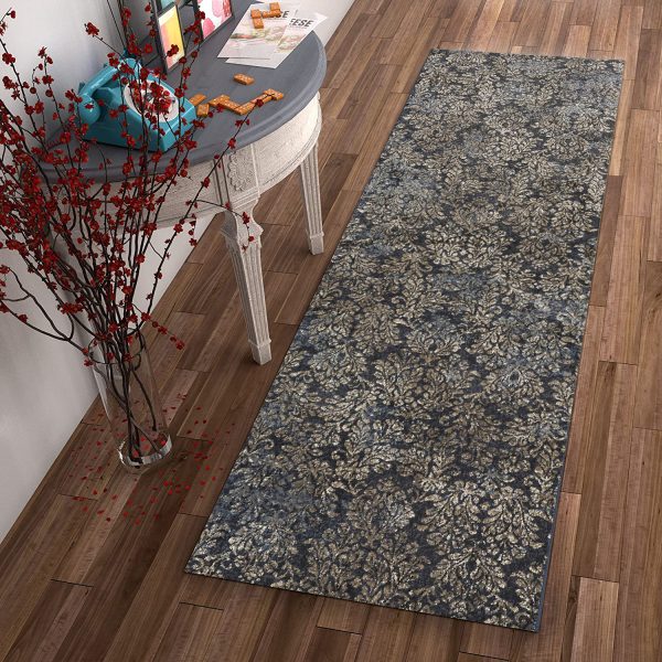 2' x 7' Slate Blue Ancient Viscose Runner Rug - Image 4