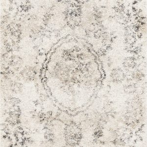 7' Grey Machine Woven Distressed Floral Medallion Indoor Runner Rug